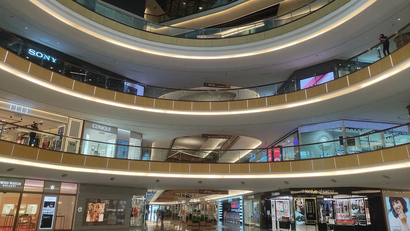 Curved multi-level atrium with branded stores inside The Mall, Mid Valley Southkey, Johor Bahru