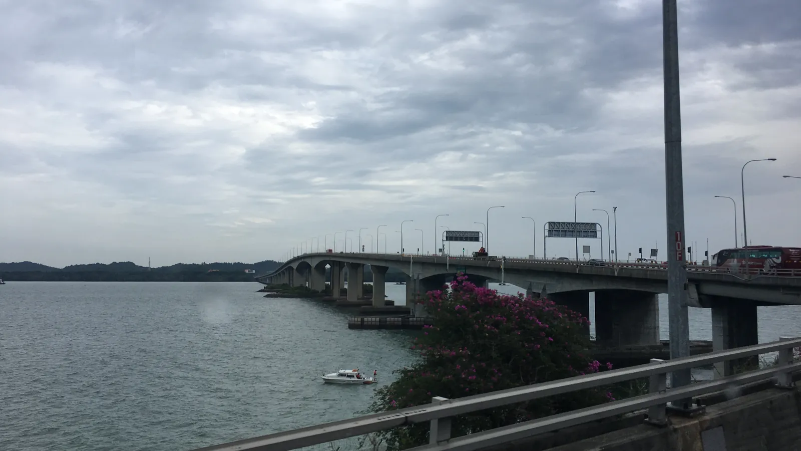 The Malaysia–Singapore Second Link bridge seen from the Tuas side, leading across the Strait of Johor towards Malaysia
