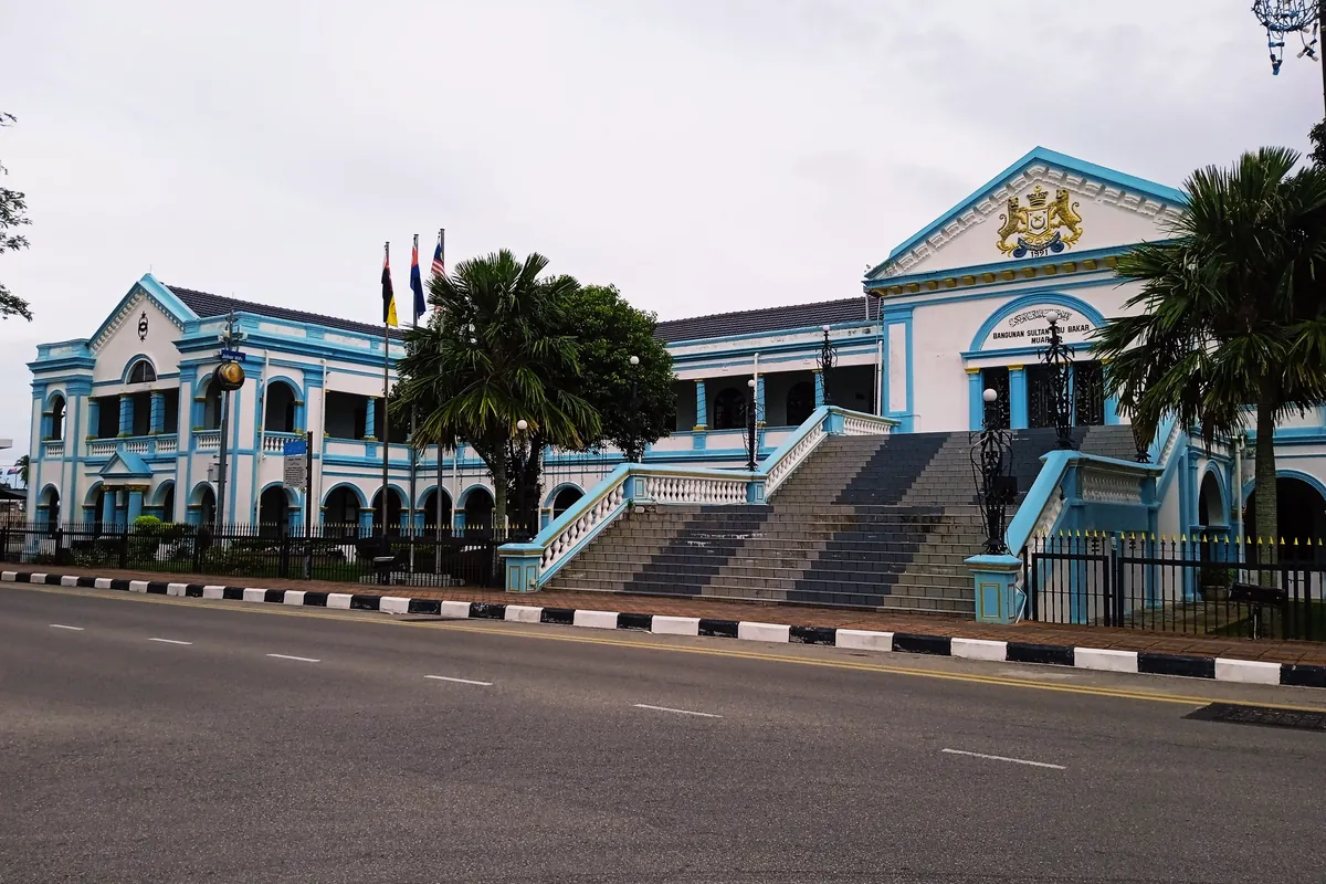 Colonial-era Sultan Abu Bakar Building on a street in Muar, Johor