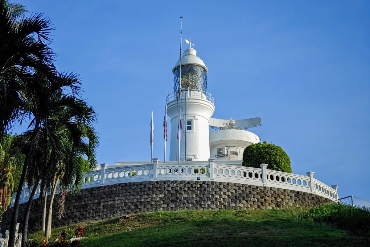 White Cape Rachado lighthouse on a hill at Tanjung Tuan near Port Dickson
