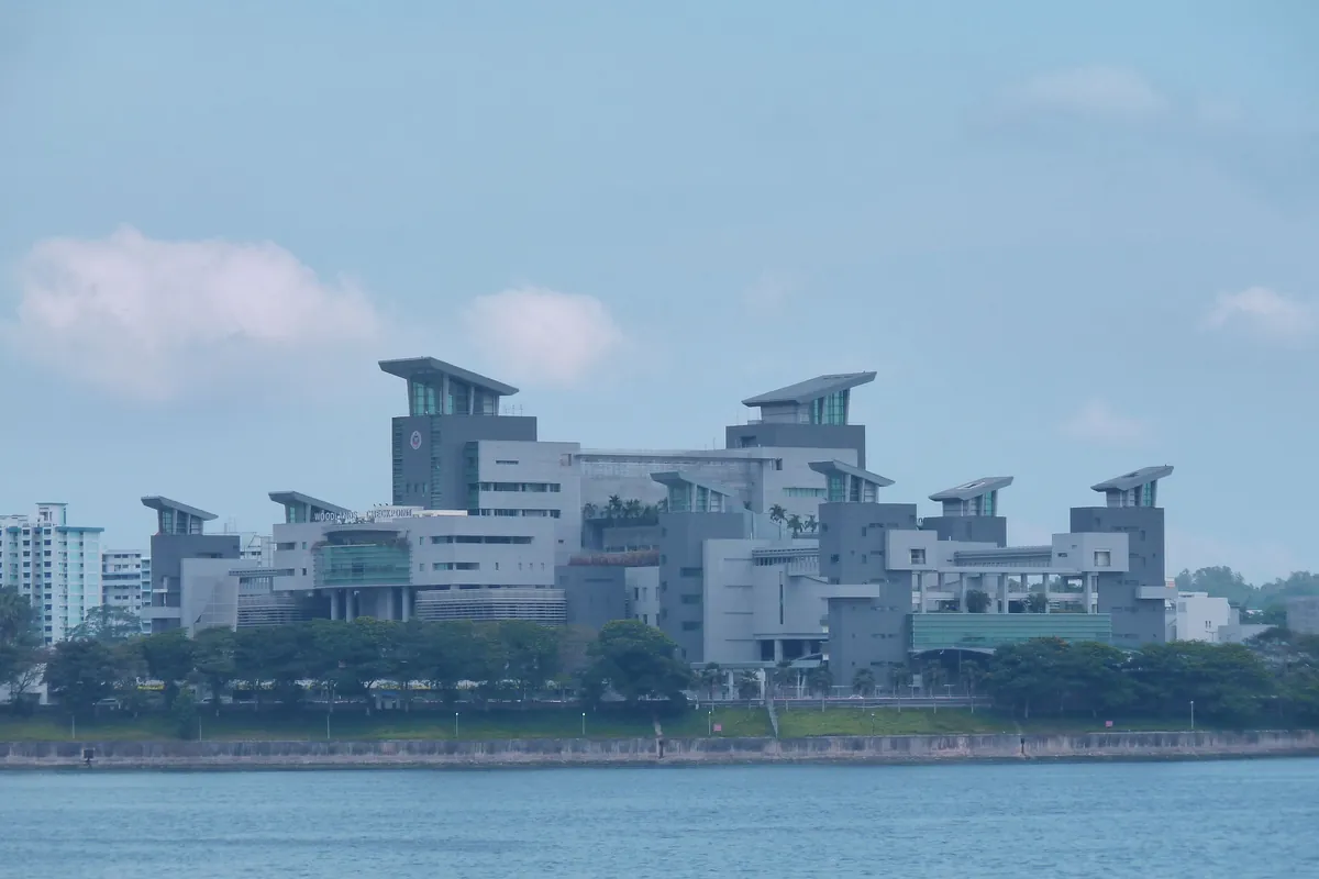 Woodlands Checkpoint building seen across the Straits of Johor