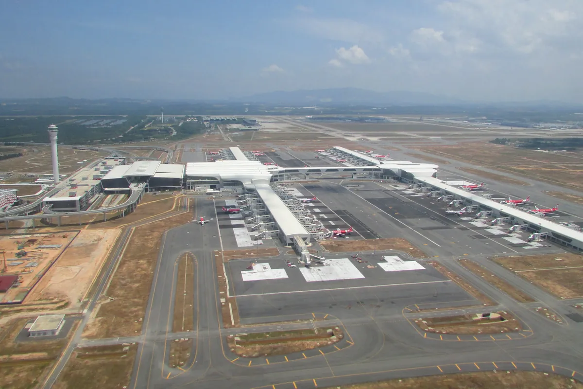 Aerial view of the KLIA2 terminal, runways and control tower